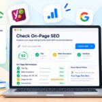SEO Dashboard Illustration with Laptop Analysis