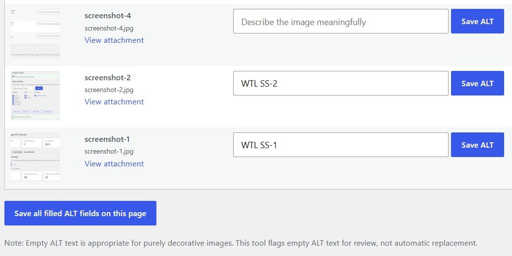 WTL Missing Image ALT Checker Media Library bulk-save ALT fields