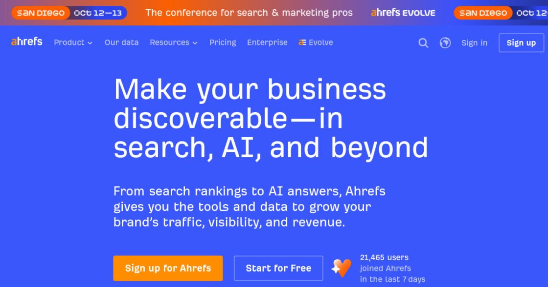 Ahrefs official website screenshot