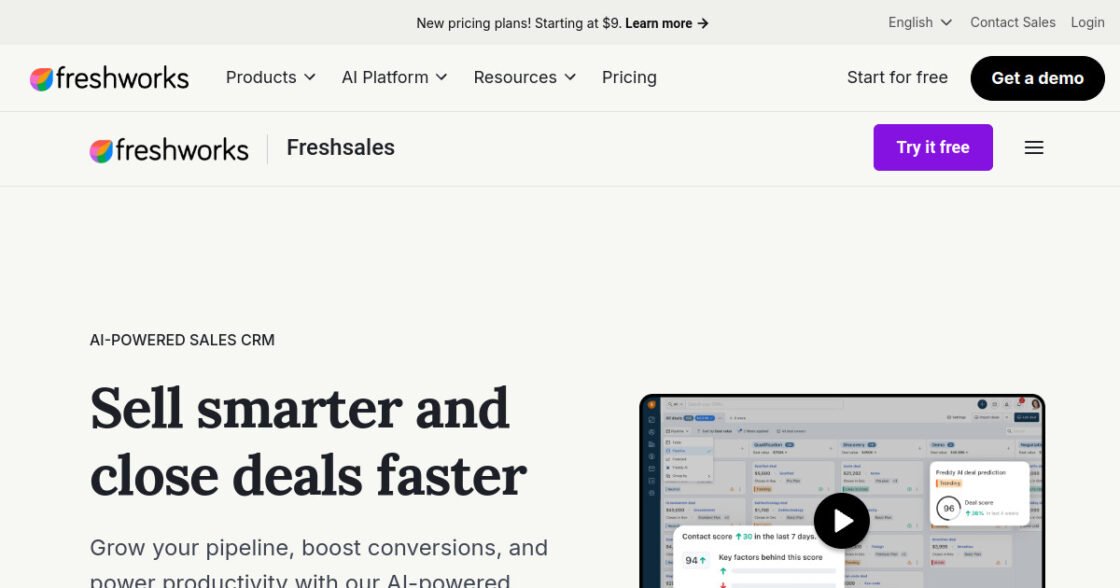 Freshsales official website screenshot