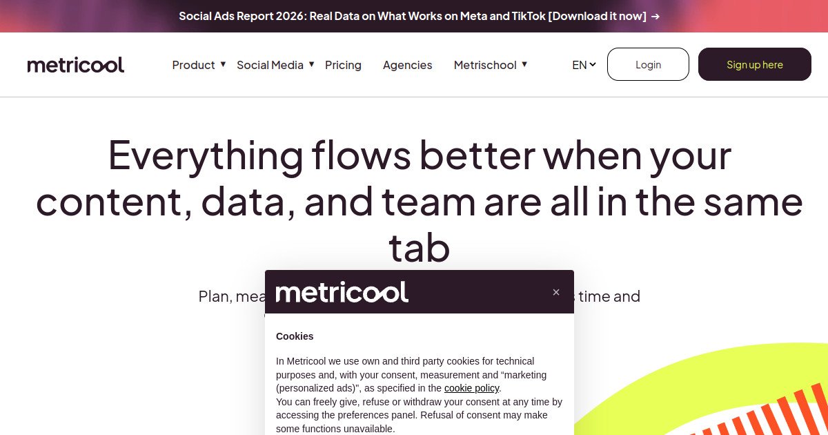 Metricool official website screenshot