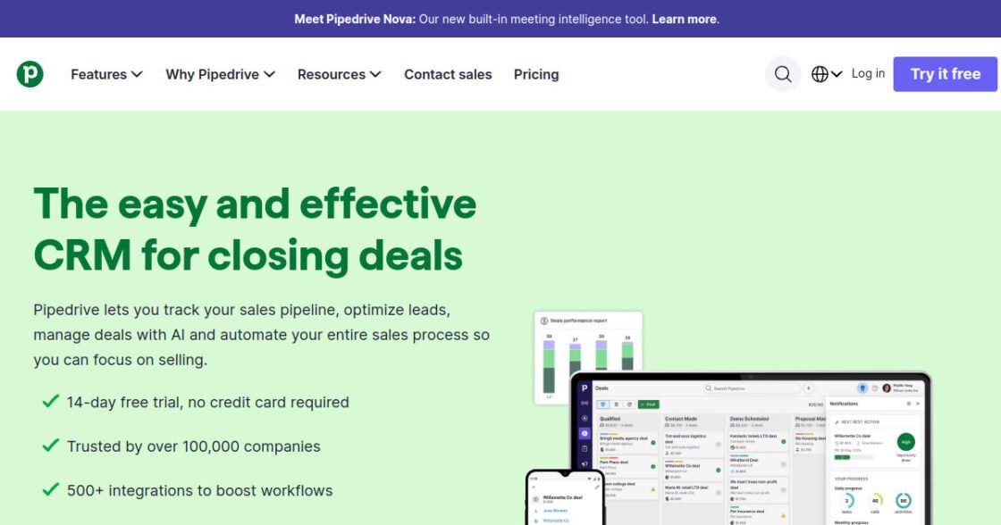Pipedrive official website screenshot
