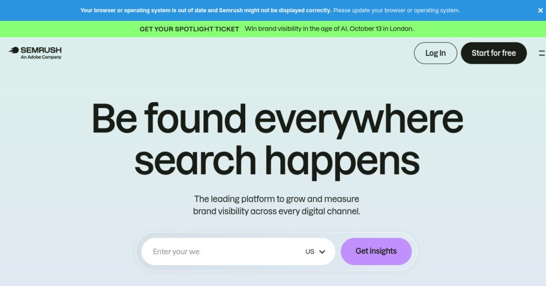 Semrush official website screenshot